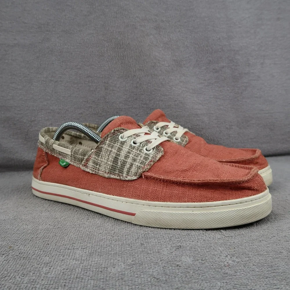 Sanuk Shoes Mens 9 Bisque Moc Toe Lace Up Boat Shoe Sneakers Casual